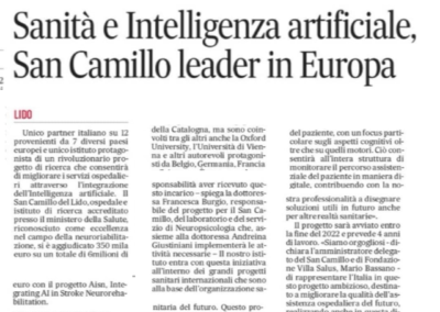 Sanità e intelligenza artificiale, San Camillo leader in europa